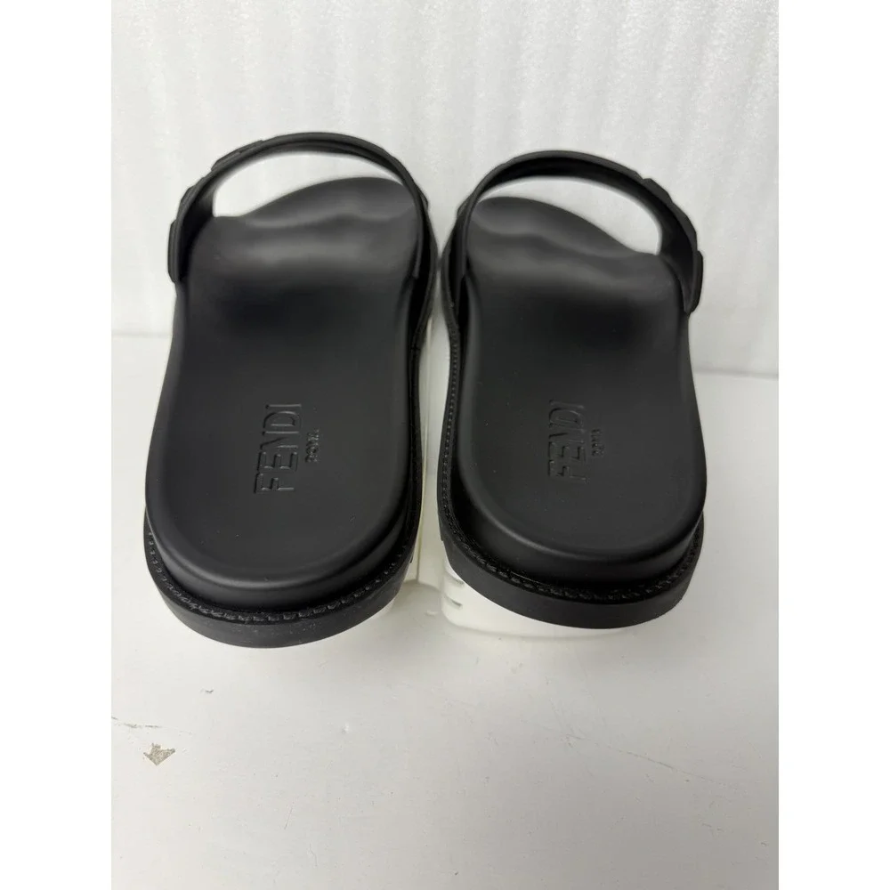 Fendi Men's FF Diagonal Logo Print Slides Men's Size 13 Black (Authenticated)